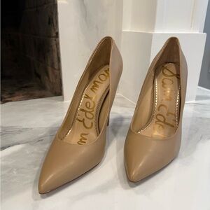 Sam Edelman Hazel Pointed Toe Pumps - Size 9, nude leather, 4.75 heel height